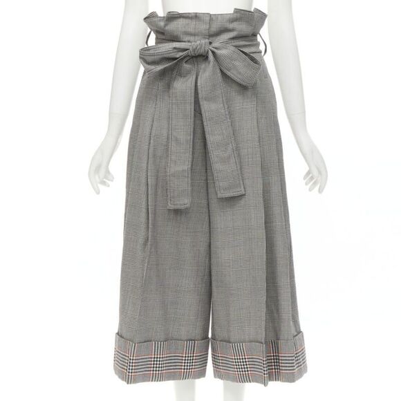 Alexander McQueen Pants - Alexander McQueen checked wool paperbag waist cuffed pants